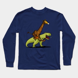 Giraffe Riding T-Rex Dinosaur Long Sleeve T-Shirt